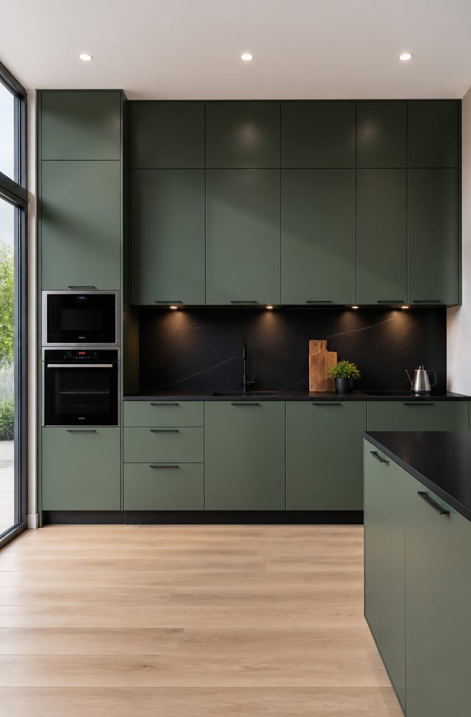 Modern Matte Forest Green Cabinets