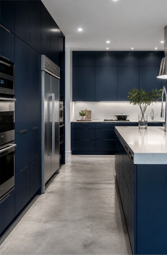 Modern Matte Navy Blue Cabinets