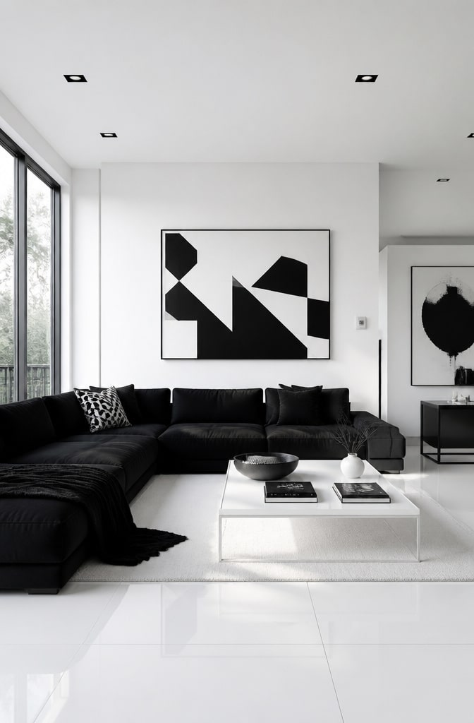 Modern Minimalist Black and White Living Room