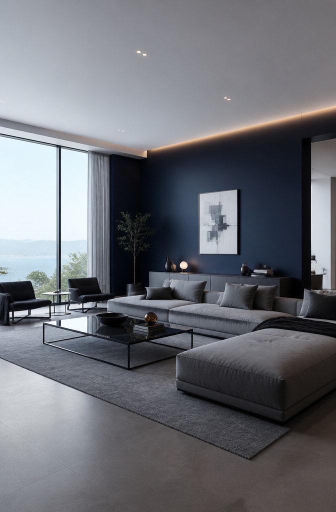 Modern Minimalist Blue Accent Living Room