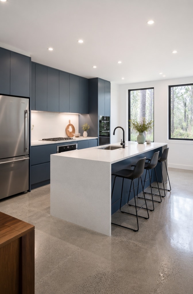 Modern Minimalist Blue Cottage Kitchen