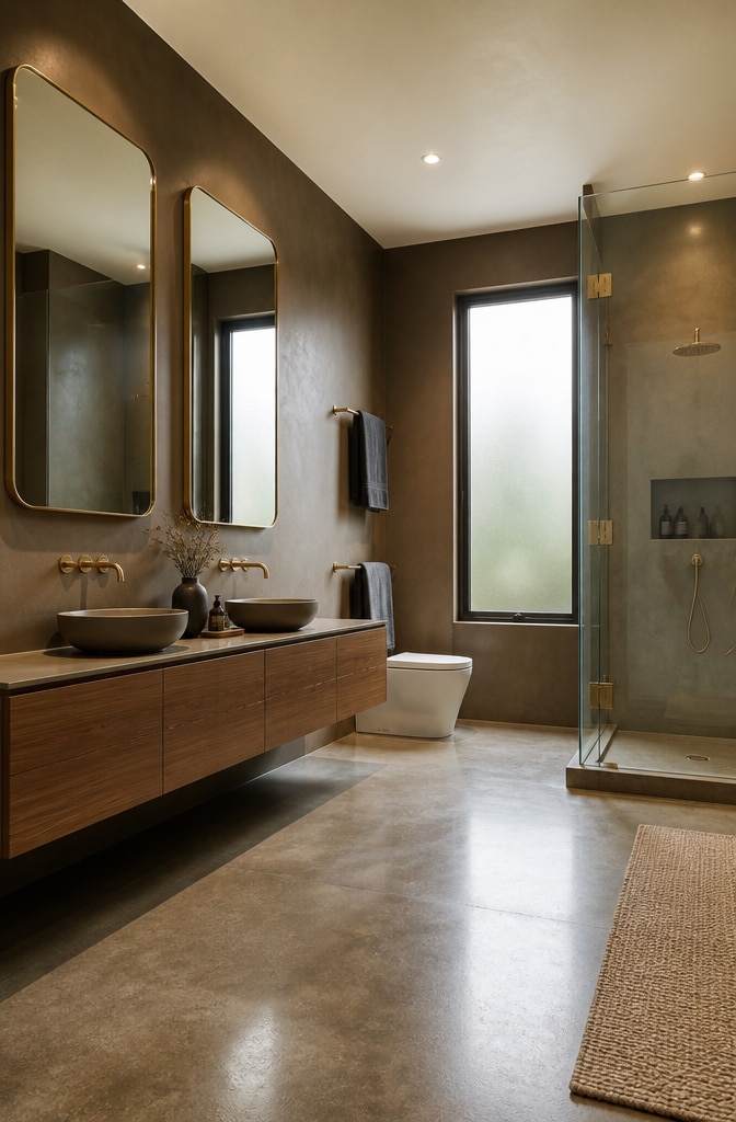 Modern Minimalist Brown and Gold Bathroom