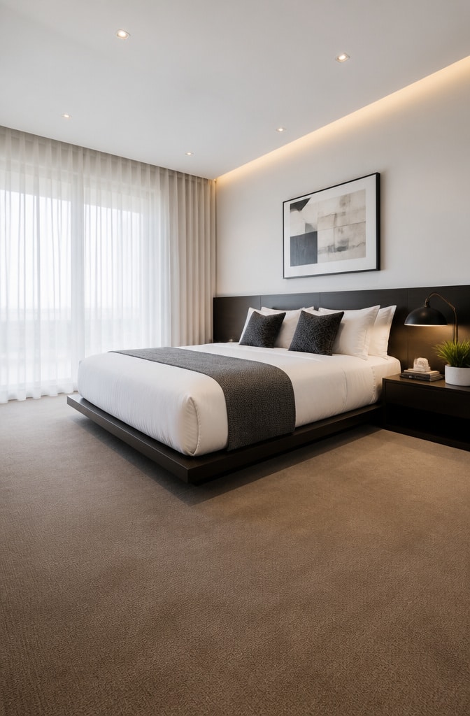 Modern Minimalist Brown Carpet Bedroom