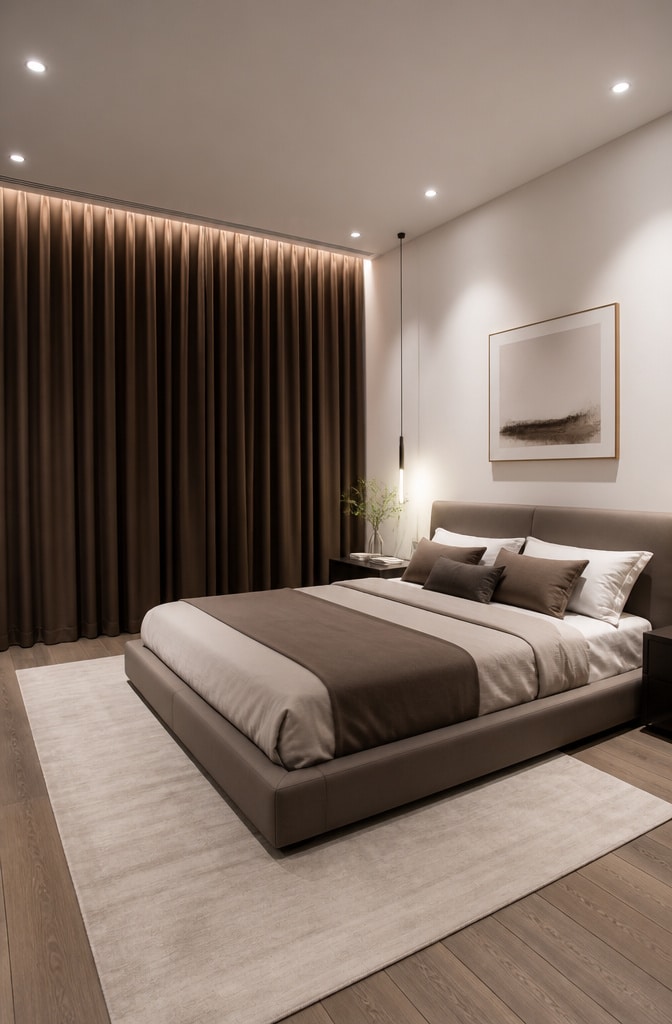 Modern Minimalist Brown Curtains Bedroom