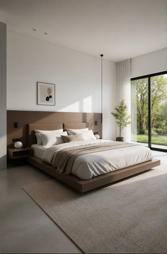 Modern Minimalist Brown Headboard Bedroom