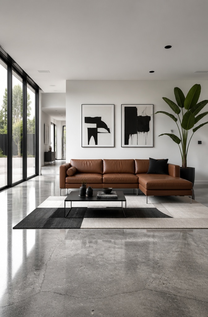 Modern Minimalist Brown Leather Couch Living Room