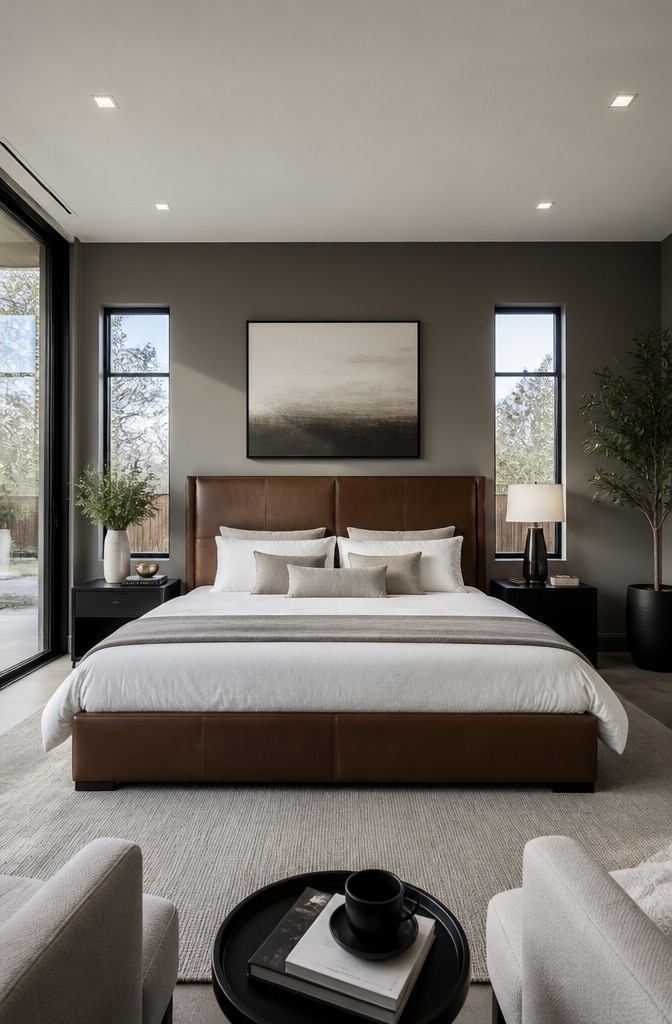 Modern Minimalist Brown Leather Headboard Bedroom
