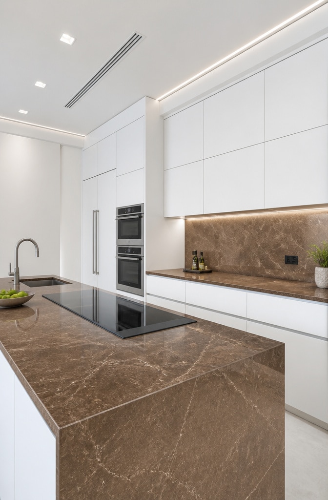 Modern Minimalist Brown Marble Kitchen