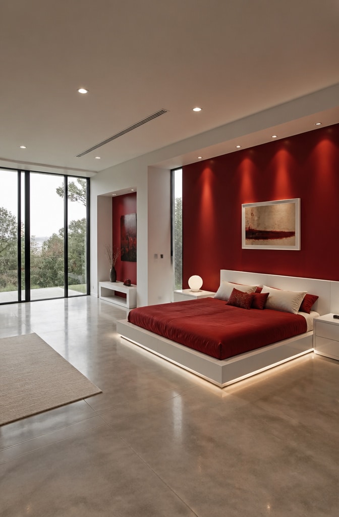 Modern Minimalist Cherry Red Bedroom