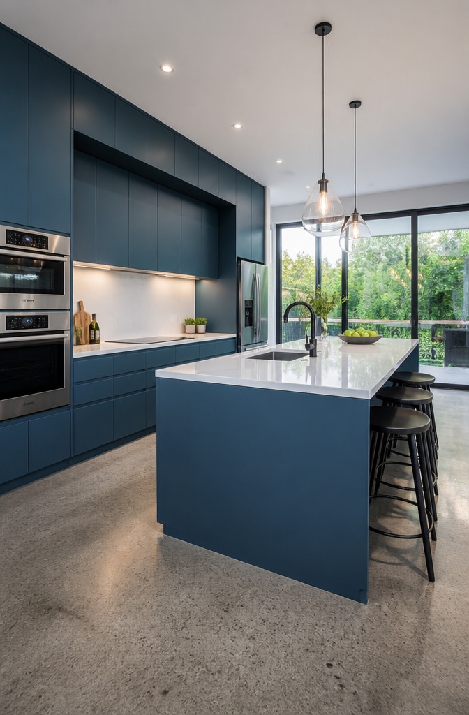 Modern Minimalist French Blue Kitchen