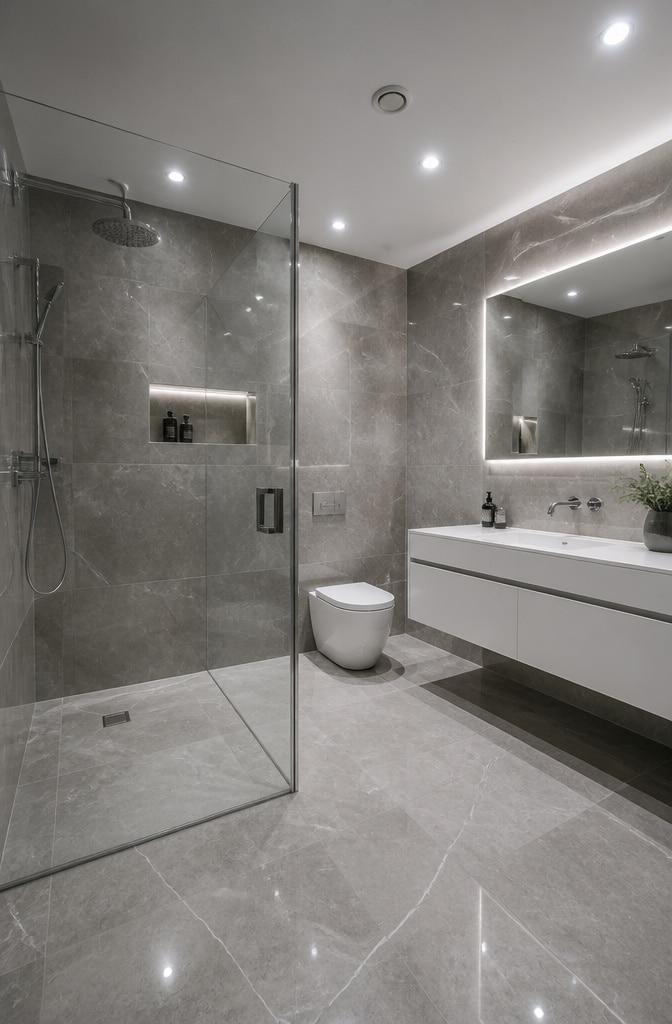 Modern Minimalist Gray Marble Bathroom