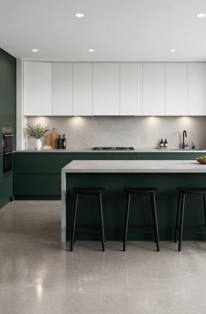 Modern Minimalist Green and White Kitchen