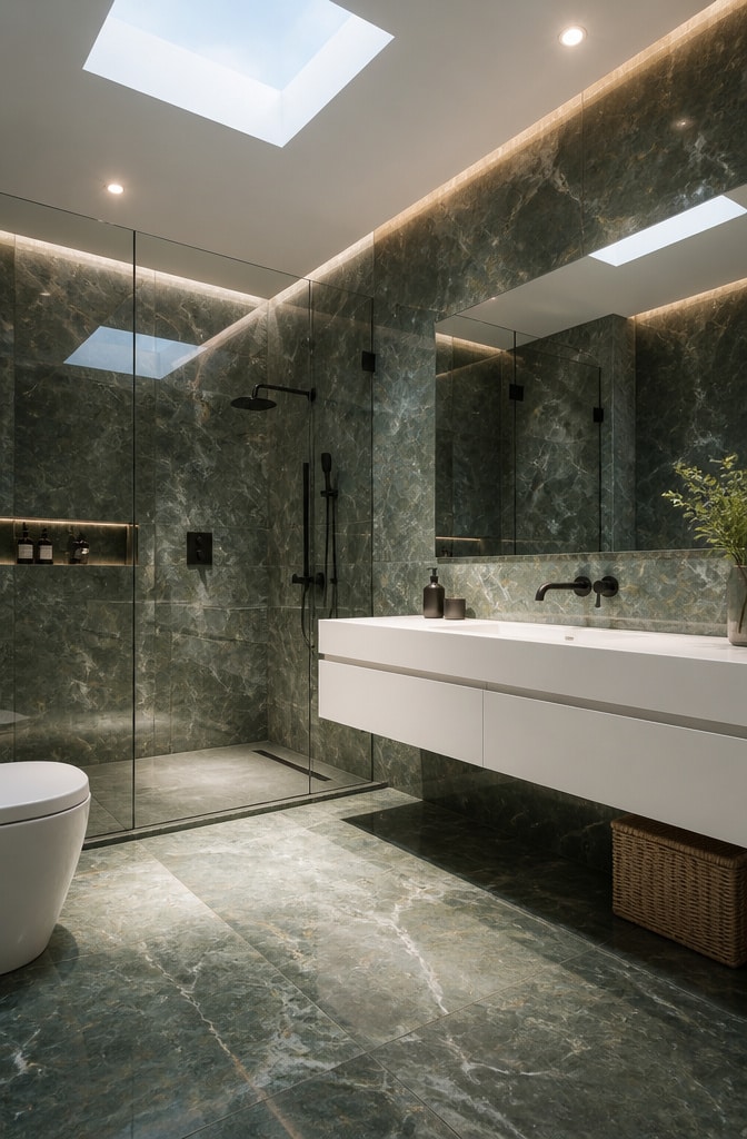 Modern Minimalist Green Marble Bathroom
