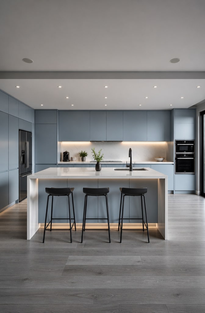 Modern Minimalist Light Blue Kitchen