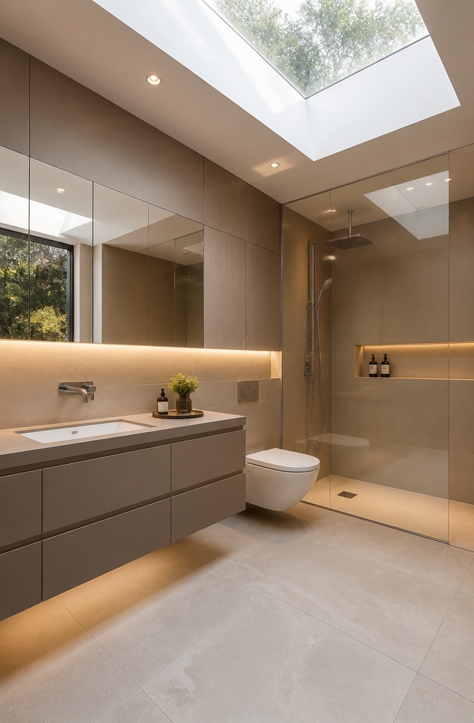 Modern Minimalist Light Brown Bathroom