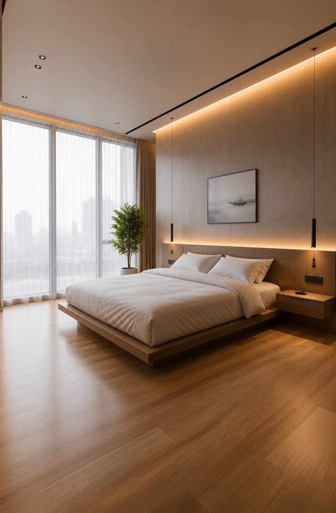 Modern Minimalist Light Brown Bedroom