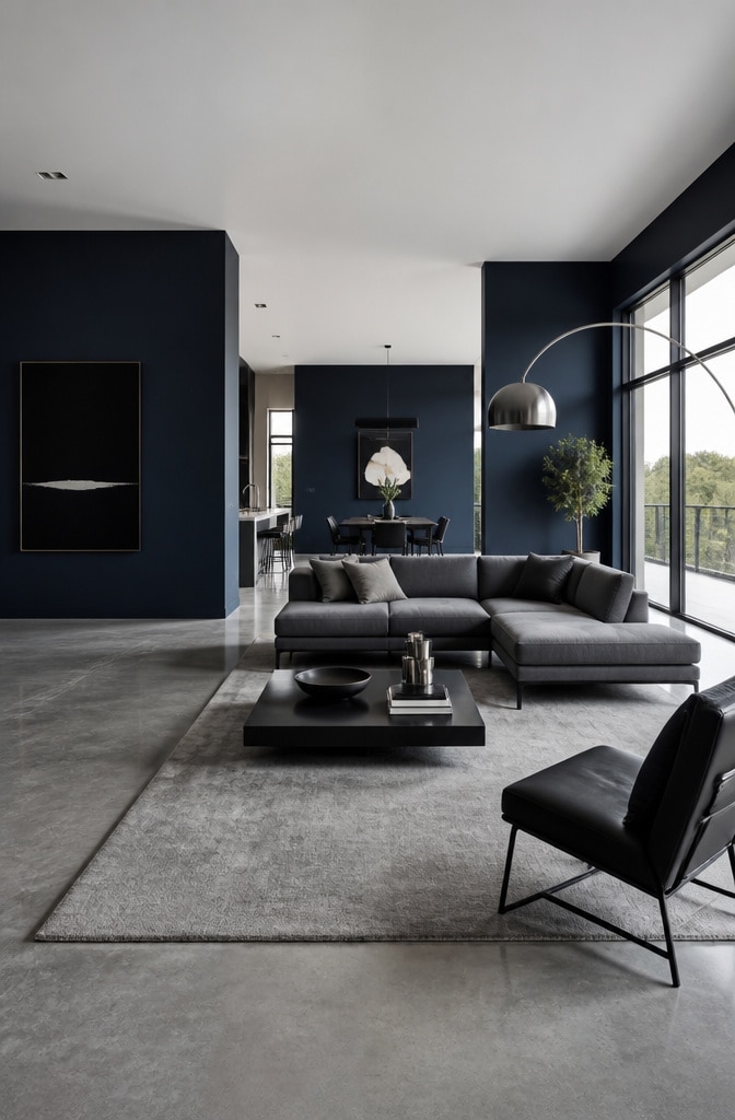 Modern Minimalist Navy Blue Living Room