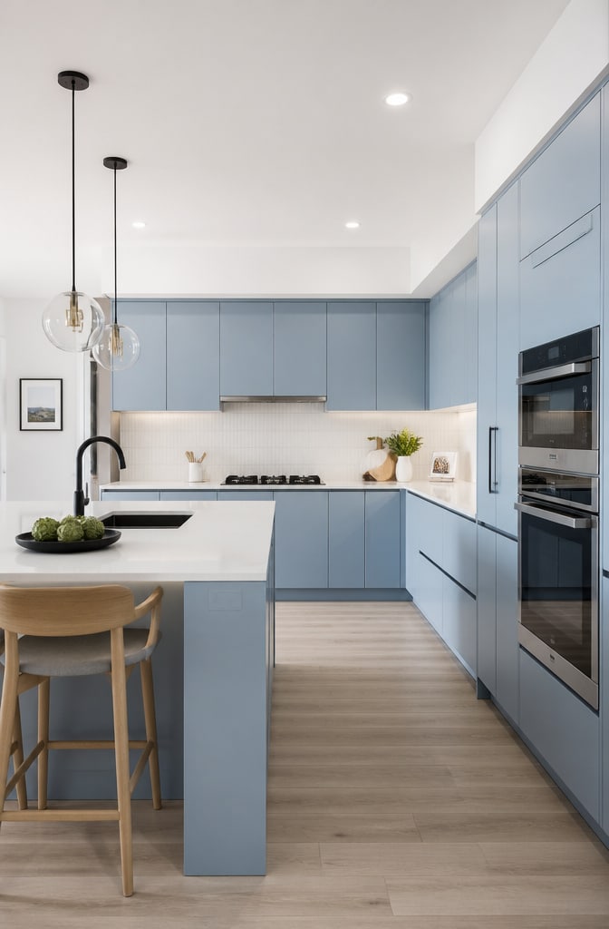 Modern Minimalist Pastel Blue Kitchen
