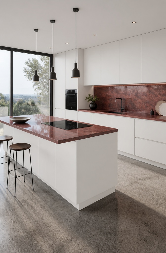 Modern Minimalist Red Granite Kitchen