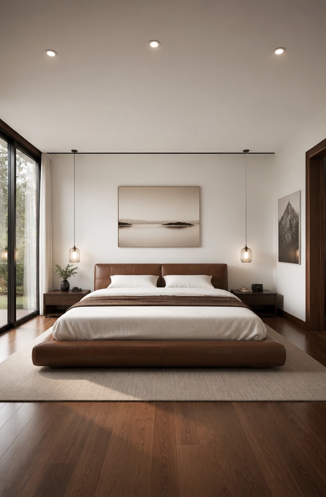 Modern Minimalist White and Brown Bedroom
