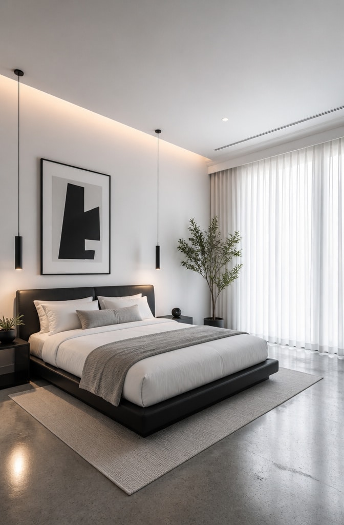 Modern Minimalist White Curtains Bedroom