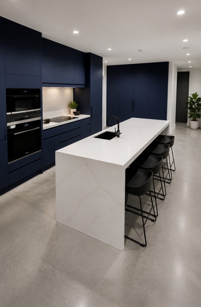Modern Navy Blue Minimalist Kitchen