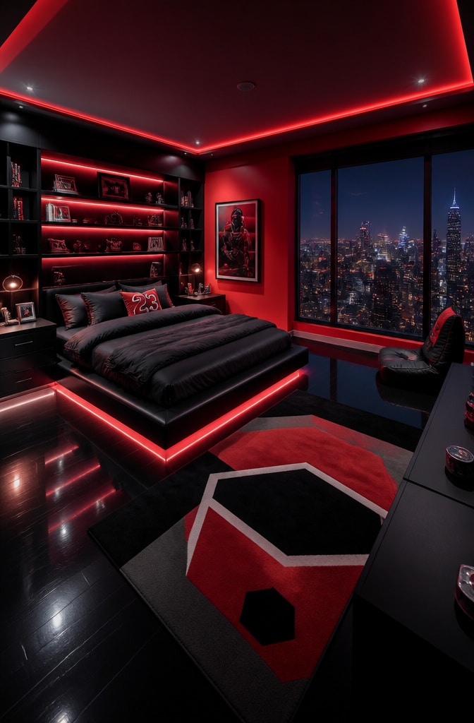 Modern Red and Black Futuristic Bedroom