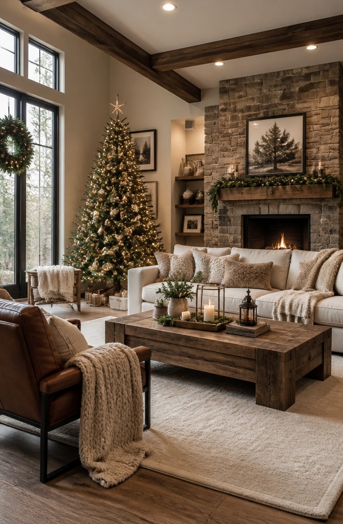 Modern Rustic Luxe Christmas Living Room
