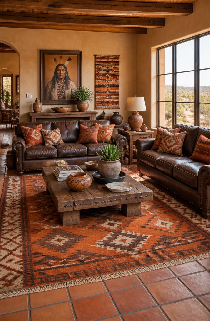 Modern Southwestern Brown and Orange Living Room