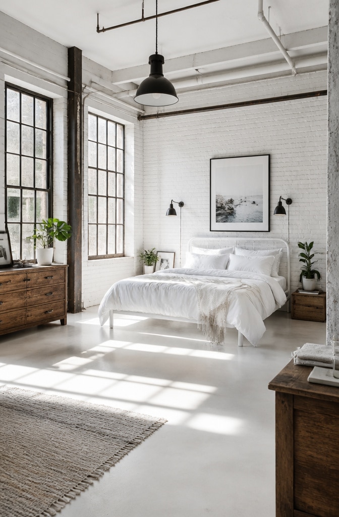 Modern White Industrial Bedroom