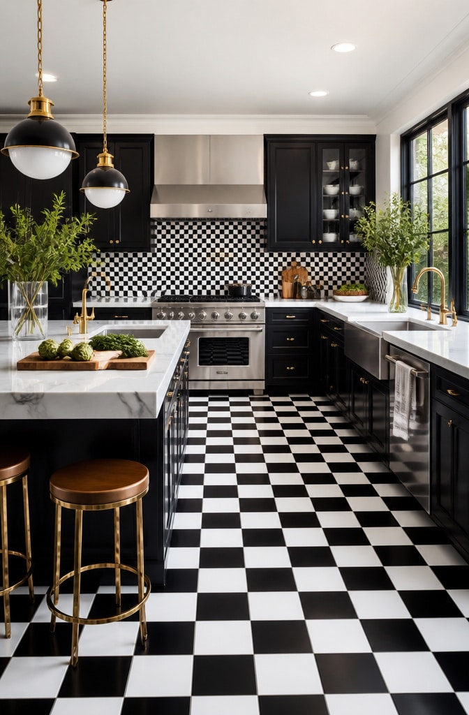 Monochrome Black and White Checker Tiles
