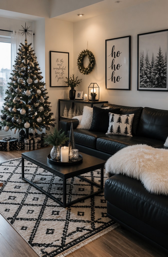 Monochrome Cozy Christmas Living Room