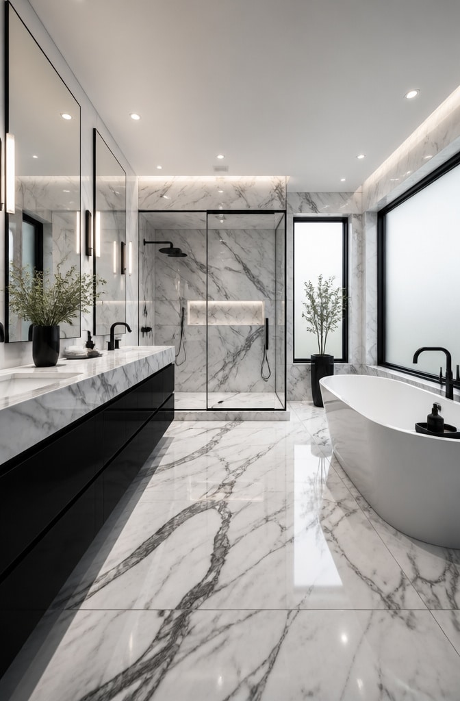 Monochrome Elegance Carrara Marble Bathroom