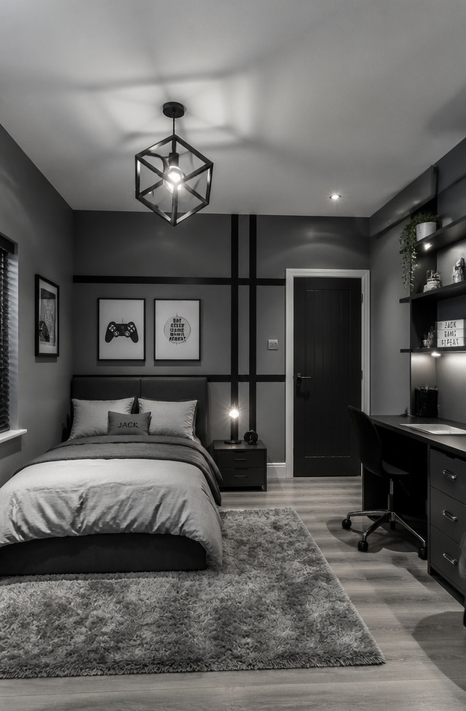 Monochrome Gray and Black Bedroom