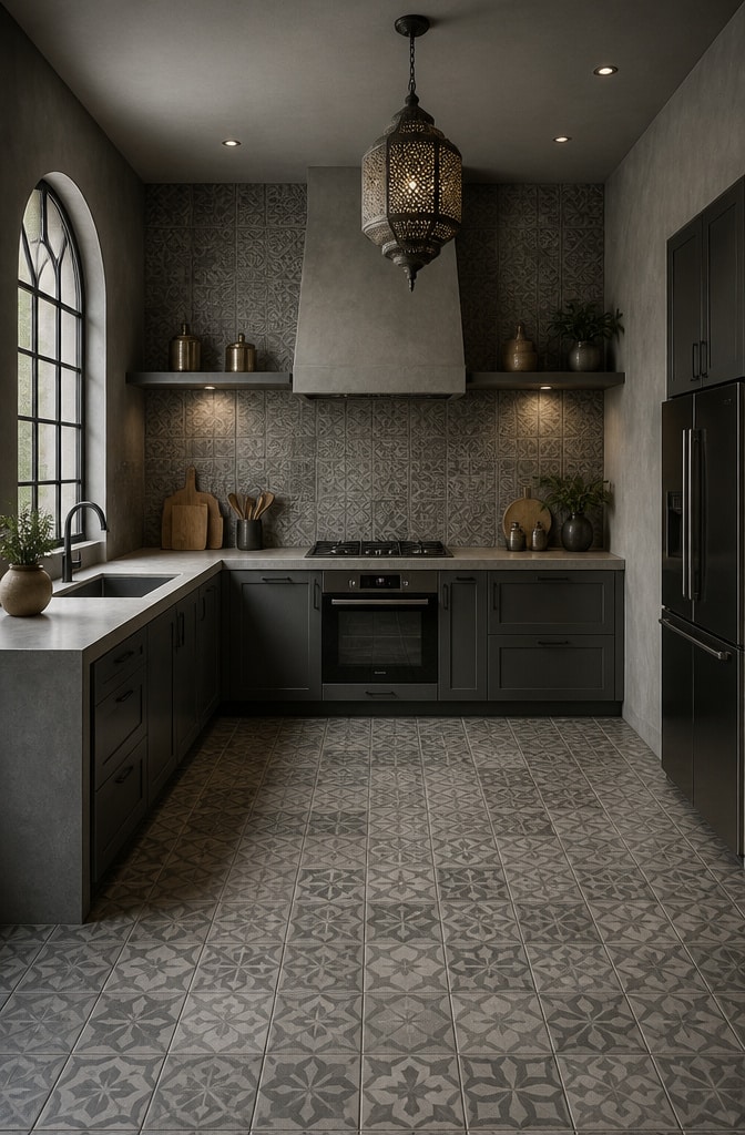 Monochrome Gray Moroccan Tile Kitchen