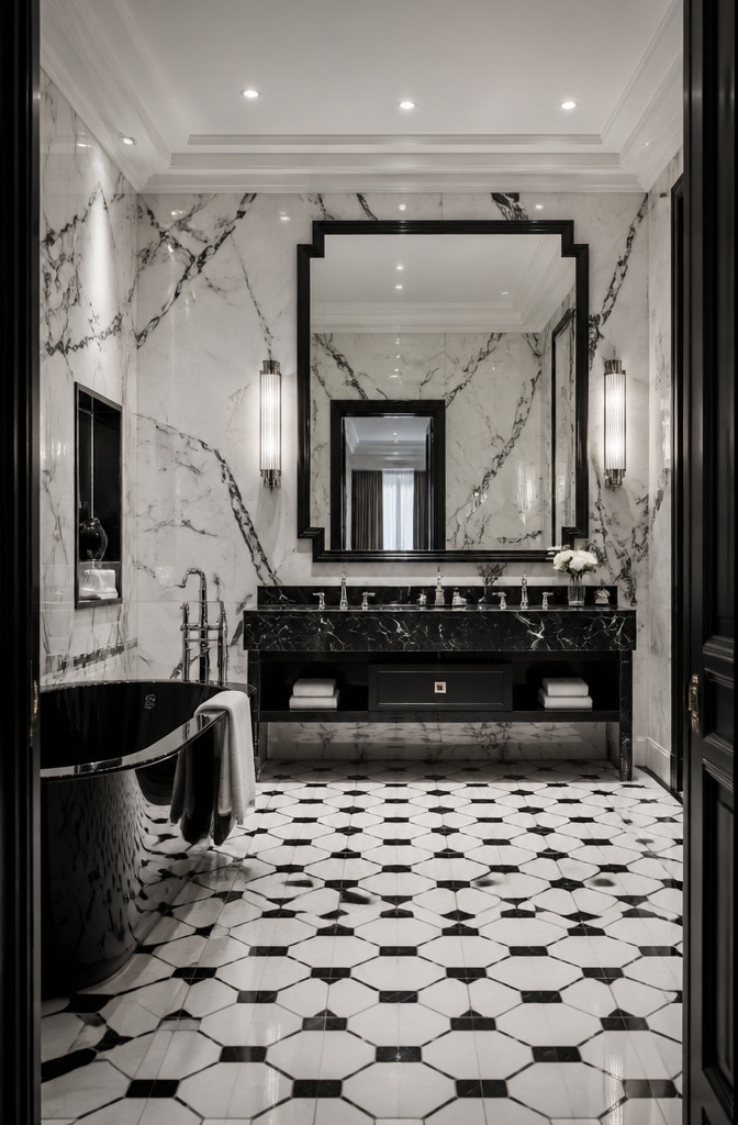 Monochrome Marble Art Deco Bathroom