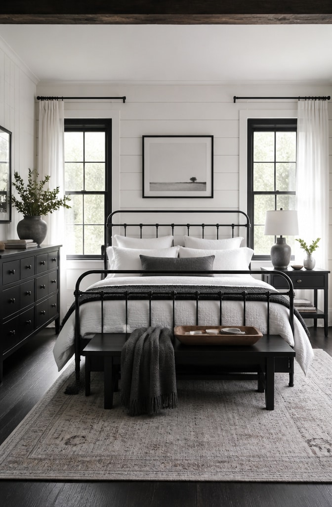 Monochrome Modern Farmhouse Bedroom