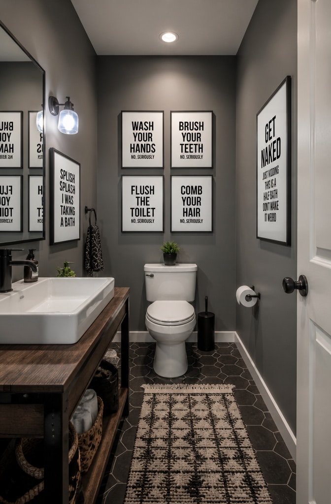 Monochrome Typography Bathroom Prints