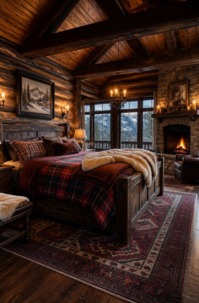 Mountain Lodge Farmhouse Bedroom with Cozy Warmth
