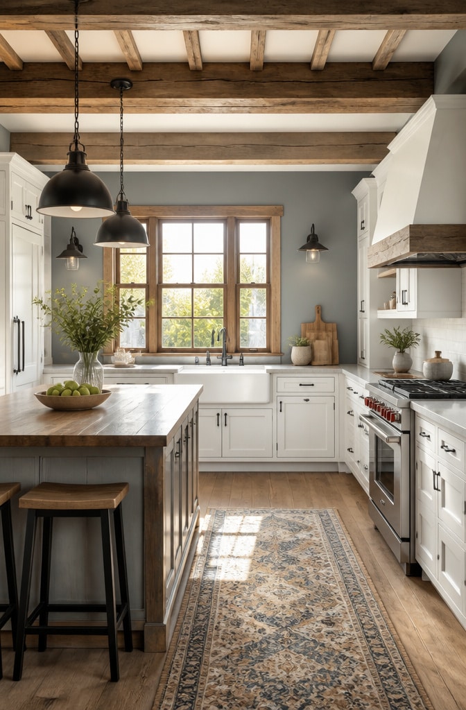 Muted Blue-Grey Modern Farmhouse Kitchen