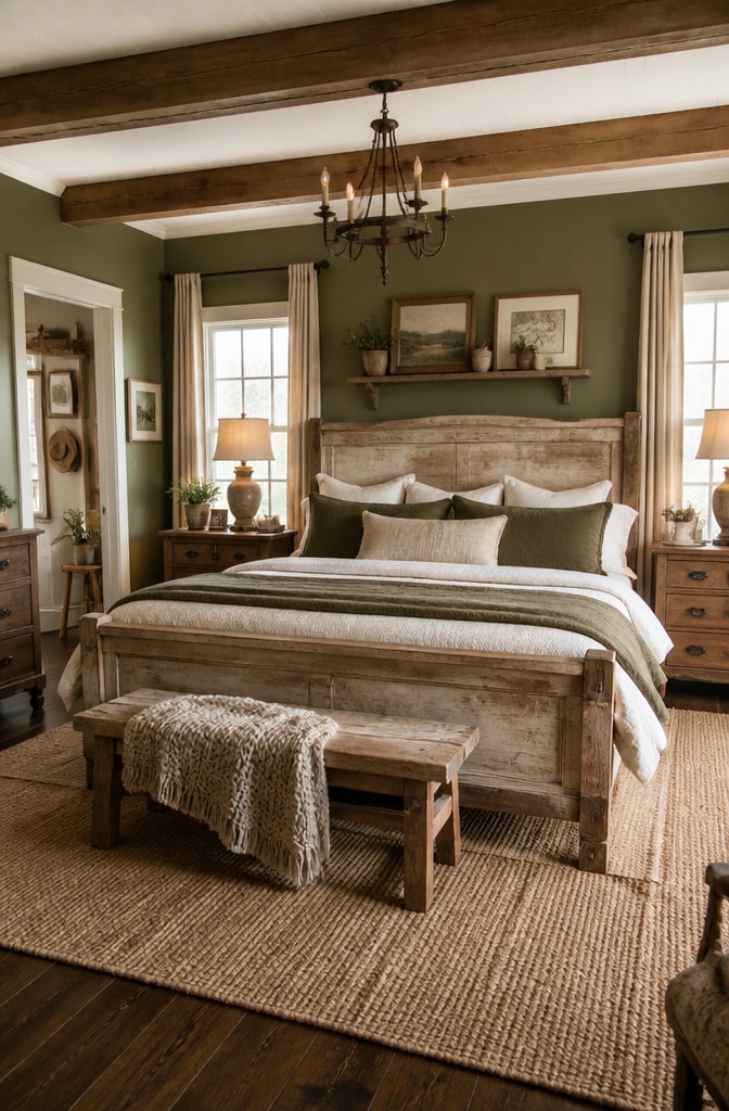 Muted Olive Green Farmhouse Bedroom Comfort