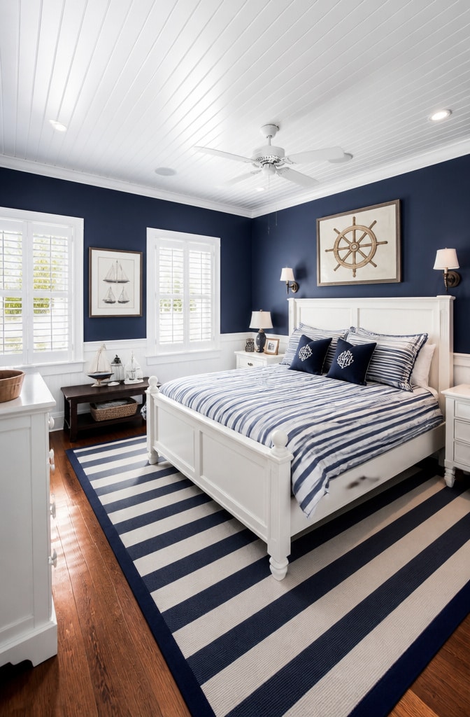 Nautical Blue and White Bedroom Haven
