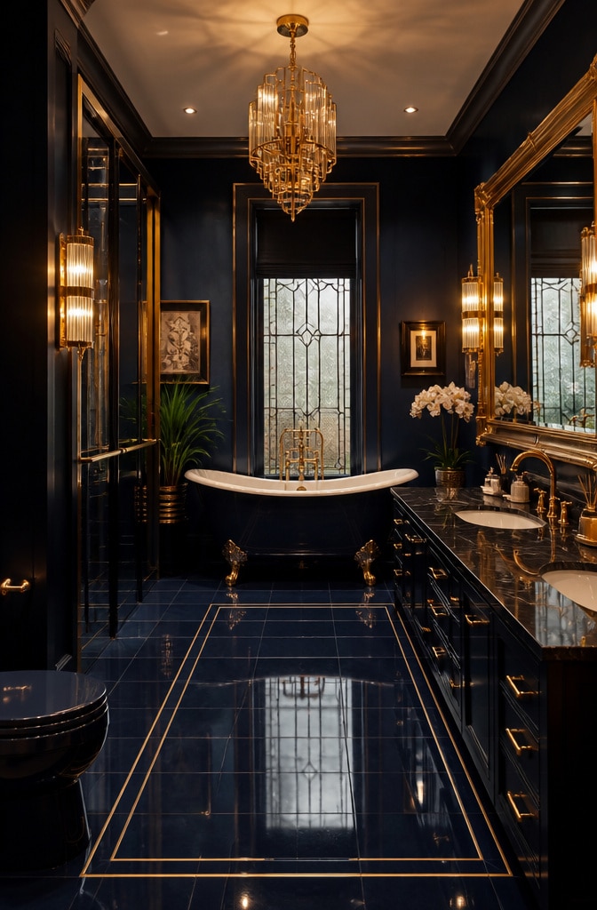 Navy Blue and Gold Art Deco Bathroom