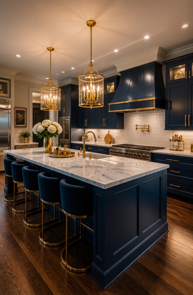 Navy Blue and Gold Glam Kitchen