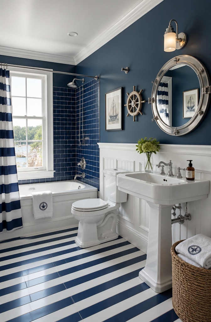 Navy Blue and White Classic Nautical Bathroom