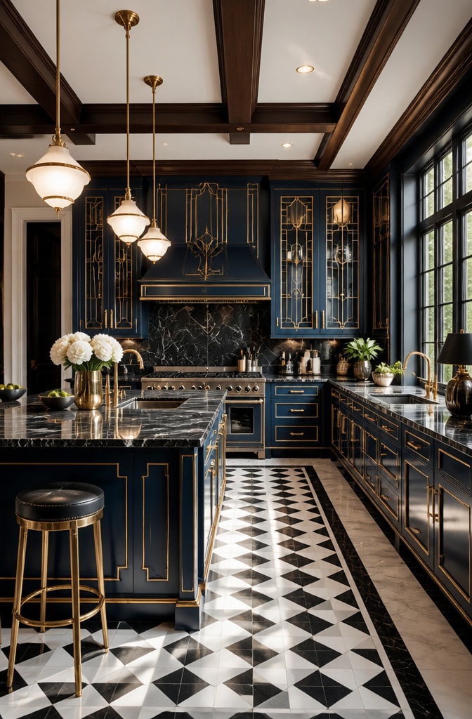 Navy Blue Art Deco Kitchen