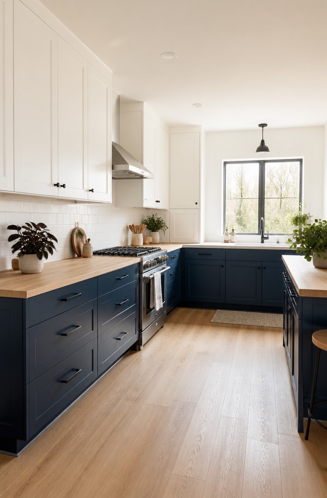 Navy Blue Cabinets in a Scandinavian Kitchen