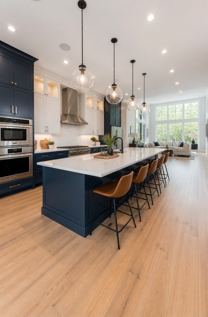 Navy Blue Contemporary Open-Concept Kitchen