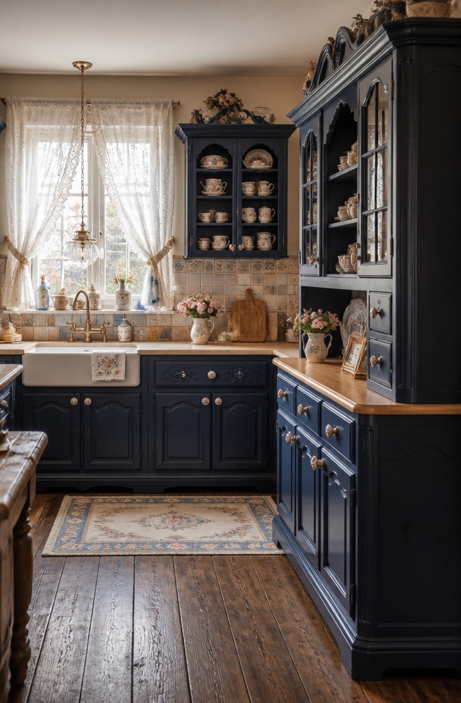 Navy Blue Country Cottage Cabinets
