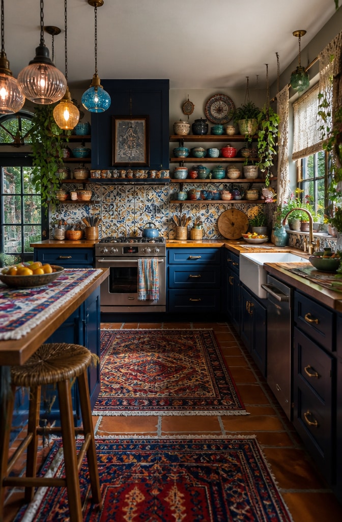 Navy Blue Eclectic Bohemian Kitchen